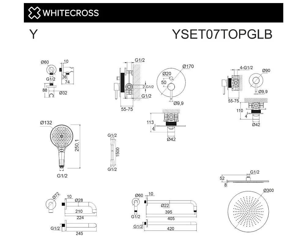 Душевой комплект WHITECROSS Y YSET07TOPGLB, С ВНУТРЕННЕЙ ЧАСТЬЮ, брашированное золото Sancos — официальный сайт