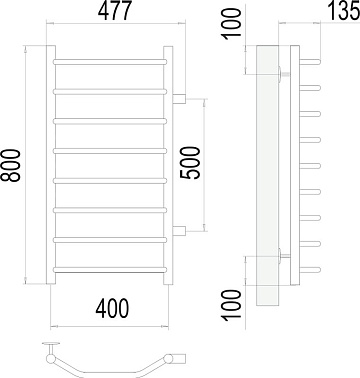 Полотенцесушитель водяной Terminus Виктория П8, 400x800 с боковым подключением 500