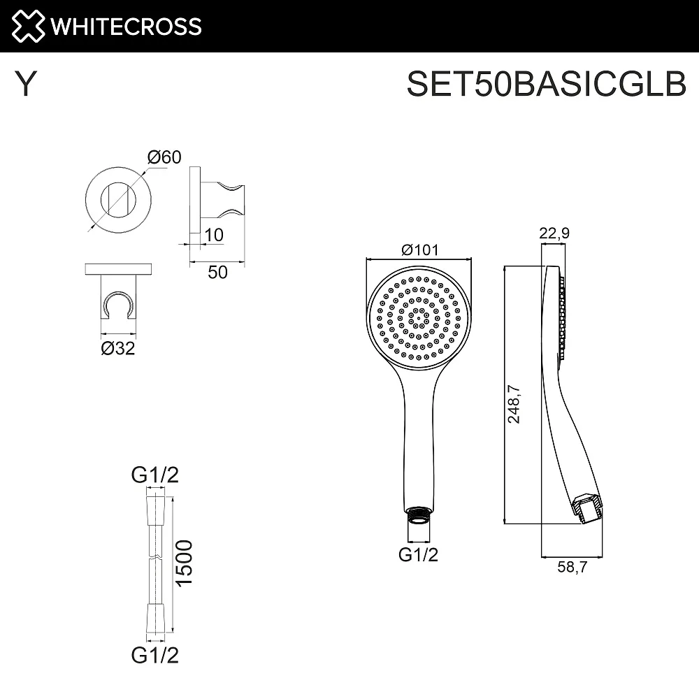 Душевой гарнитур WHITECROSS SET50BASICGLB, брашированное золото Sancos — официальный сайт