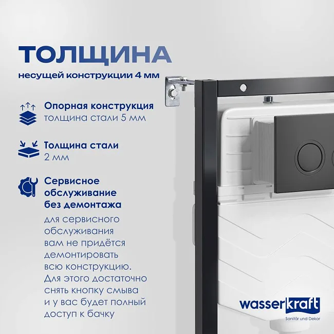 Система инсталляции для унитазов Wasserkraft Aller 10TLT.010.ME.MB01, с кнопкой смыва матовой черной Sancos — Оригинал