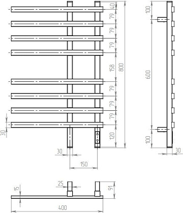 Полотенцесушитель электрический Двин LX plaza neo 80/40 чёрный матовый