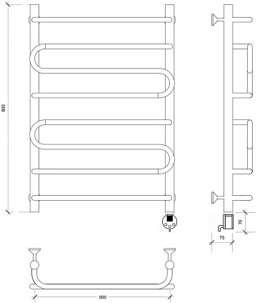 Полотенцесушитель электрический Secado Валенсия 2 80x50, черный, R