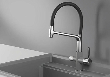 Смеситель для кухни Granula 0075, алюминиум с гибким изливом
