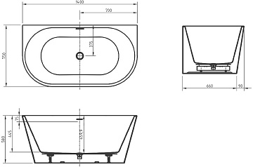 Акриловая ванна BelBagno 140x75 см, BB710-1400-750