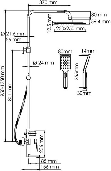 Душевая стойка Wasserkraft Aisch A155.198.201.BG, золото