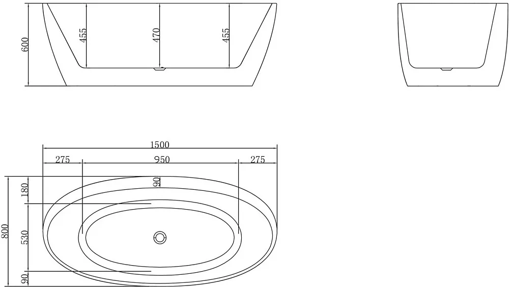 Акриловая ванна BelBagno BB404-1500-800 без опоры 150x80 см, отдельностоящая, белая, овальная, со сл Sancos — официальный сайт