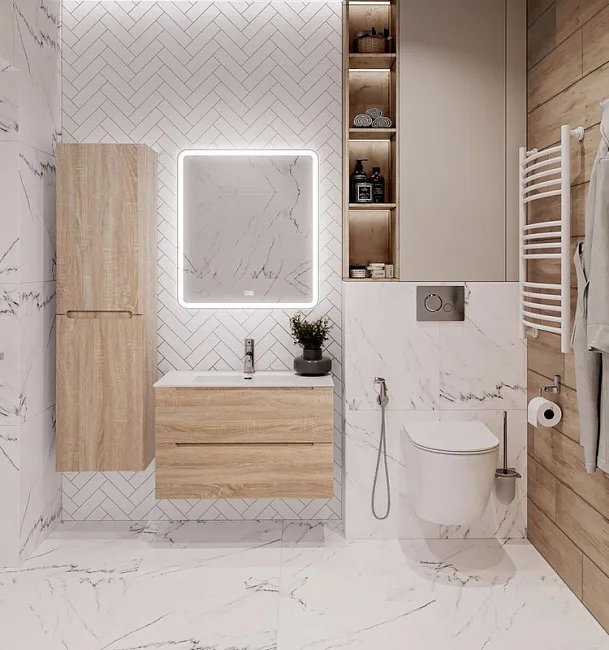 Шкаф-пенал для ванной BelBagno Etna 40 R rovere bianco Sancos — Оригинал
