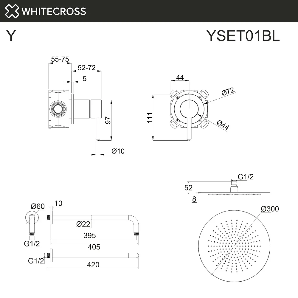 Душевой комплект WHITECROSS Y YSET01BL С ВНУТРЕННЕЙ ЧАСТЬЮ, черный матовый Sancos — официальный сайт