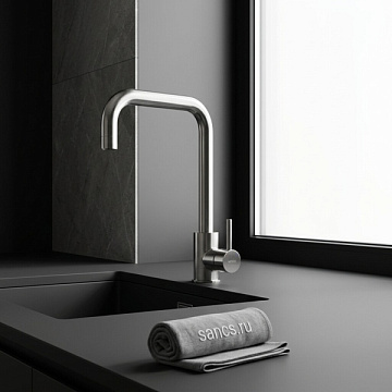 Смеситель для кухни Sancos Stainless, с поворотным Г изливом, нержавеющая сталь, SC12002SS