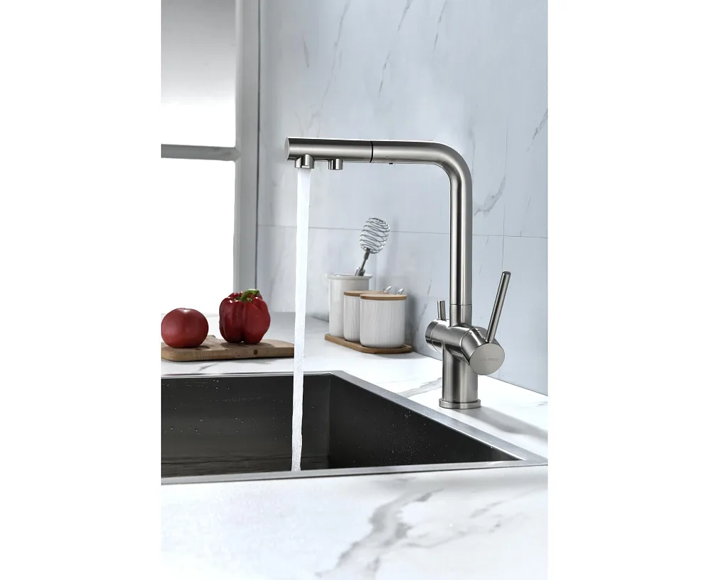 Смеситель для кухни Paulmark Serpentine Se213222-BS брашированная сталь Sancos — официальный сайт
