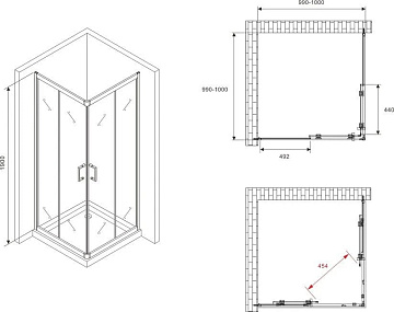 Душевой уголок Abber Schwarzer Diamant AG02100B5 100x100, профиль черный, стекло прозрачное