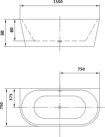 Акриловая ванна Art&Max 150x75 см, AM-206-1500-750