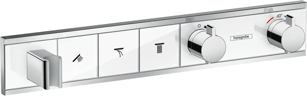 Термостатический смеситель встраиваемый Hansgrohe RainSelect 15356400, для душа, матовый белый, хром Sancos — официальный сайт