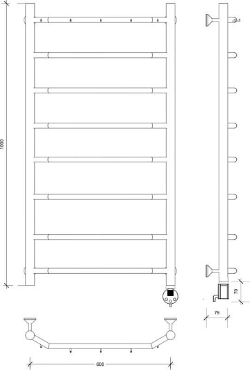 Полотенцесушитель электрический Secado Агата 1 К 100x50, графит, R