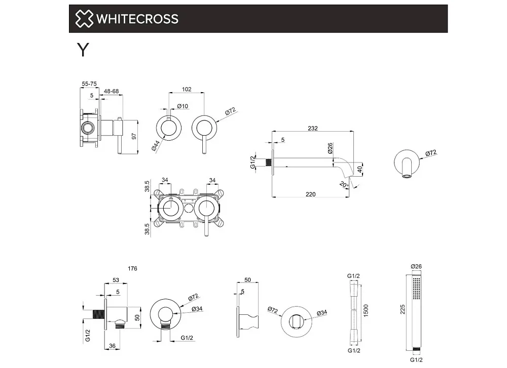 Встраиваемый смеситель для ванны WHITECROSS Y YSET1240GM, С ВНУТРЕННЕЙ ЧАСТЬЮ, оружейная сталь Sancos — официальный сайт