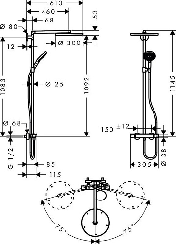 Душевая стойка Hansgrohe Raindance Select S 300 27114000, Showerpipe