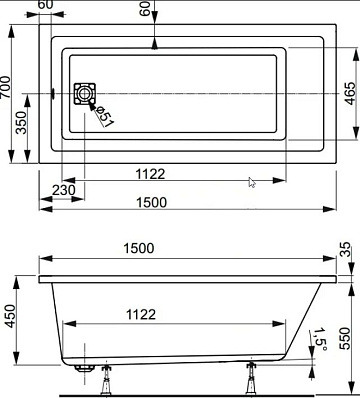 Акриловая ванна Vagnerplast Cavallo 150x70 см, VPBA157CAV2X-04