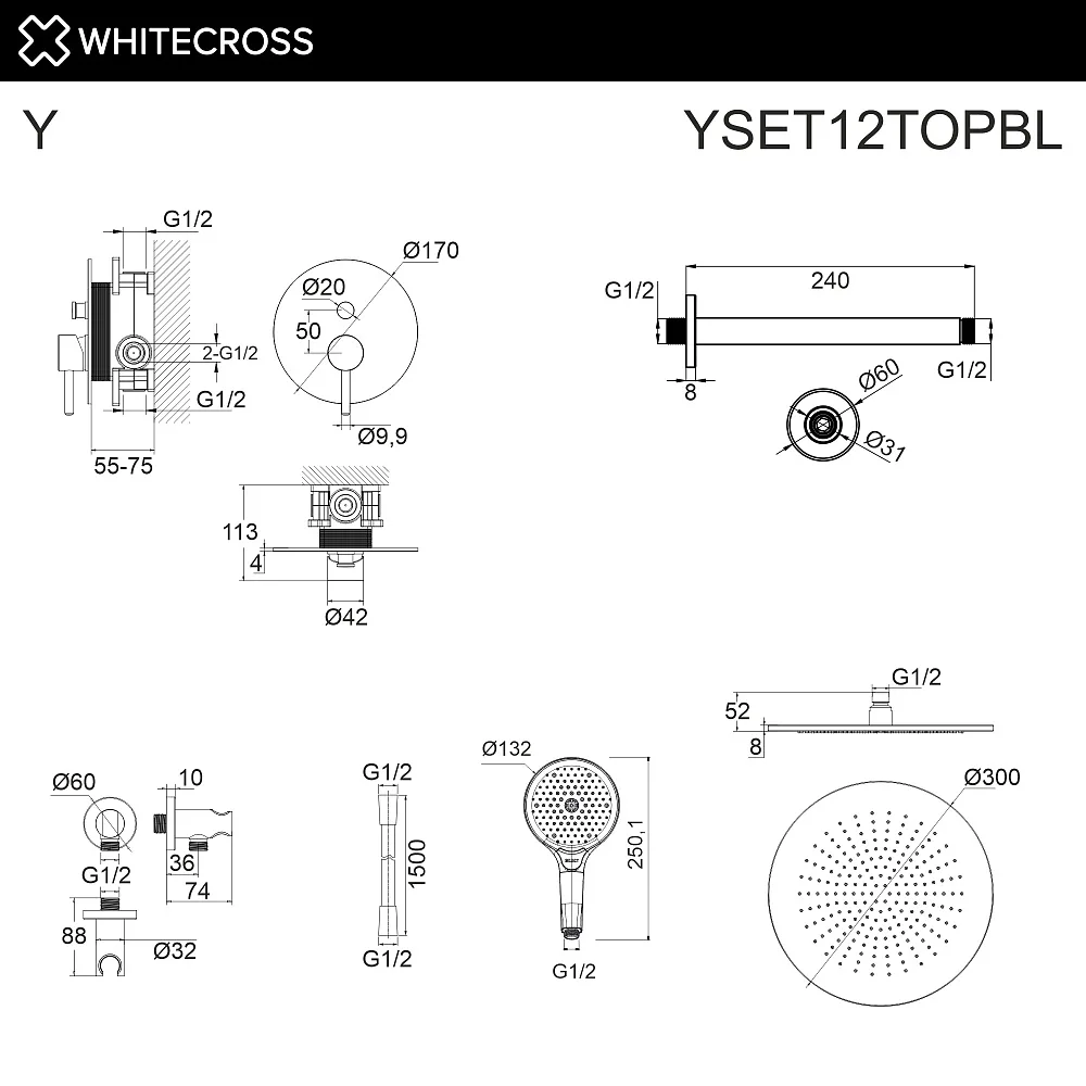 Душевой комплект WHITECROSS Y YSET12TOPBL, С ВНУТРЕННЕЙ ЧАСТЬЮ, черный матовый Sancos — официальный сайт