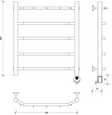 Полотенцесушитель электрический Secado Агата 1 К 60x50, черный, R