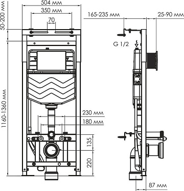 Система инсталляции для унитазов Wasserkraft Alme 15TLT.010.ME.PB02, с кнопкой смыва черной