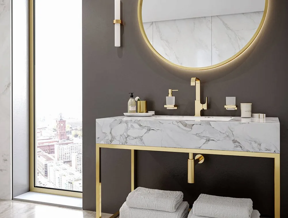 Дозатор Hansgrohe AddStoris 41745990 полированное золото Sancos — официальный сайт