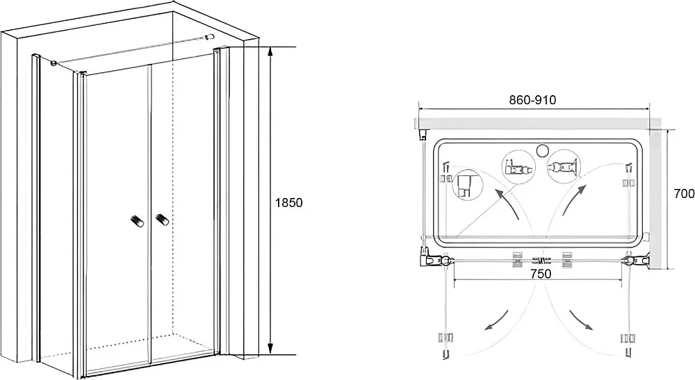 Душевой уголок RGW Passage PA-04+70 см (86-91)x70x185 профиль хром, стекло прозрачное Sancos — официальный сайт