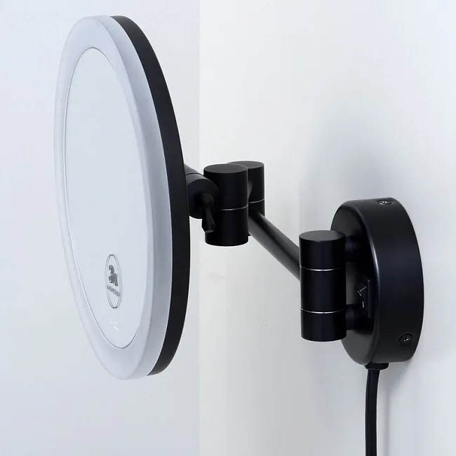 Косметическое зеркало Wasserkraft K-1004Black с подсветкой, двухстороннее, телескопическое, поворотн Sancos — Оригинал