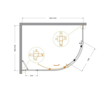 Душевой уголок Cezares Molveno RH 1 120+90 C GM IV 120х90 см, профиль оружейная сталь, стекло прозра