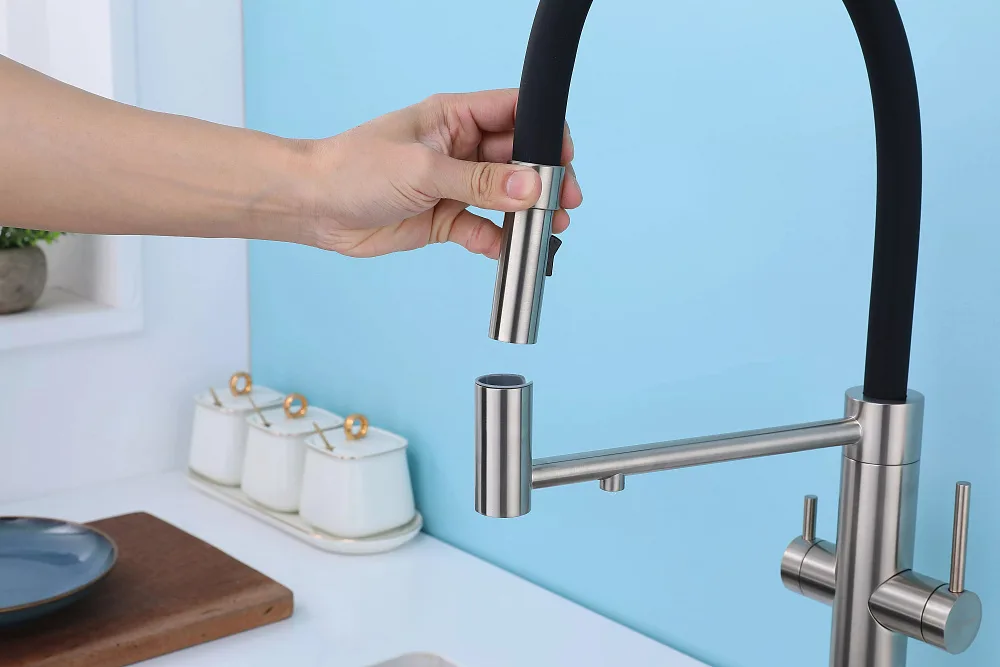 Смеситель для кухни Paulmark Nexus Ne213999-BS с гибким изливом, брашированная сталь Sancos — официальный сайт