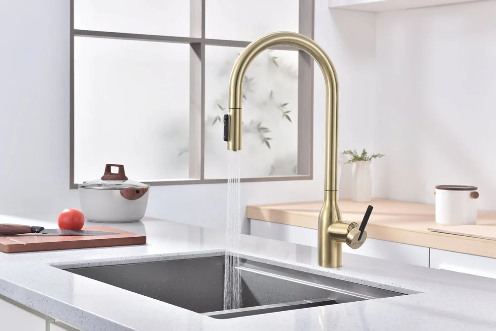 Смеситель для кухни Paulmark Universal Un213880-SBG светлое брашированное золото Sancos — официальный сайт