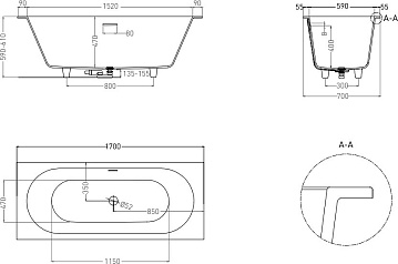 Ванна из искусственного камня Salini Ornella Axis Kit S-Sense 170x70 см, встраиваемая, матовая белая