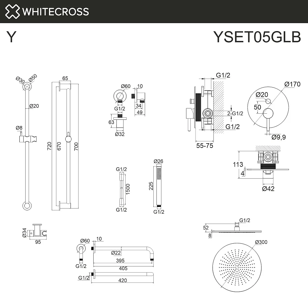 Душевой комплект WHITECROSS Y YSET05GLB, С ВНУТРЕННЕЙ ЧАСТЬЮ, брашированное золото Sancos — официальный сайт