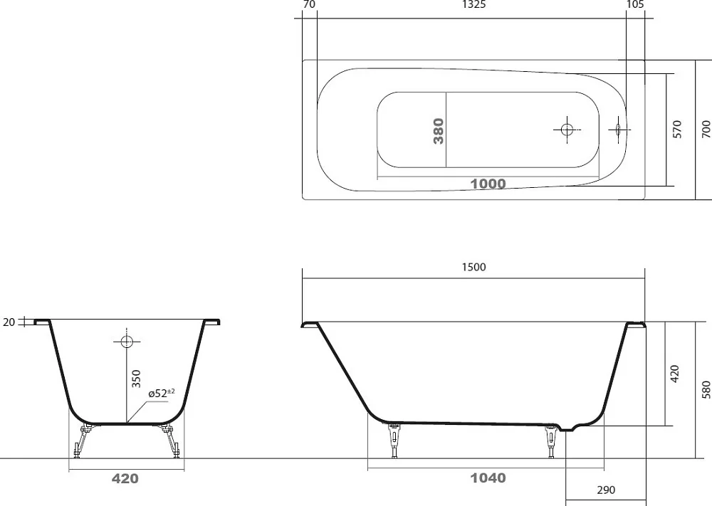Чугунная ванна AQUATEK Сигма 150x70 см, встраиваемая, белая, на ножках Sancos — официальный сайт