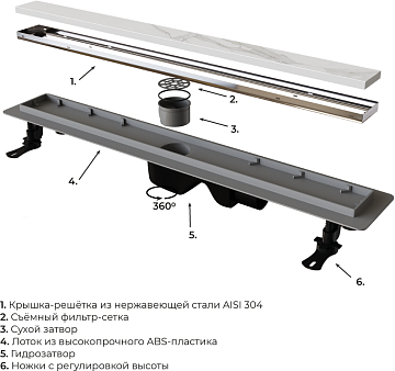 Душевой трап (лоток) RGW Drain Leo-21, хром, 80 см