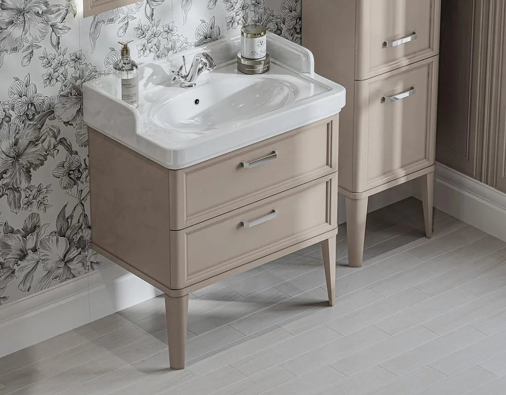 Тумба под раковину без столешницы KERAMA MARAZZI Pompei 80 с 2 ящиками, камео бежевая глянцевая Sancos — официальный сайт