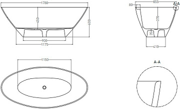 Ванна из искусственного камня Salini Diva S-Sense 180x85 см, отдельностоящая, белая, овальная, со сл