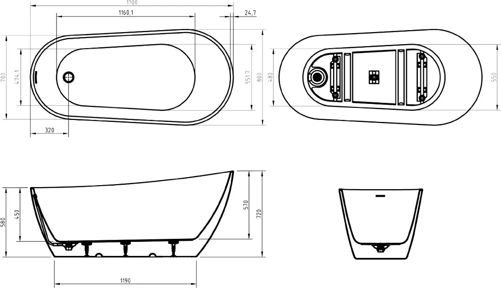 Акриловая ванна BelBagno BB704 170x80 см, отдельностоящая, белая, овальная, на ножках Sancos — официальный сайт
