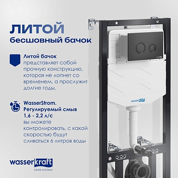 Система инсталляции для унитазов Wasserkraft Aller 10TLT.010.ME.MB01, с кнопкой смыва матовой черной