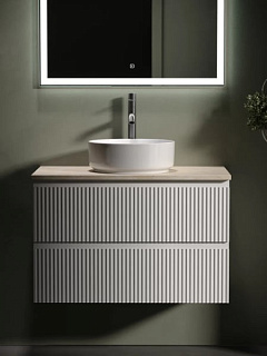 Тумба с раковиной Sancos Snob R 80 см, bianco, столешница бежевая, раковина CN5001