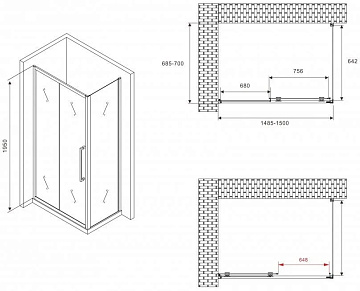 Душевой уголок Abber Schwarzer Diamant AG30150BH-S70B 150х70, профиль чёрный, стекло прозрачное