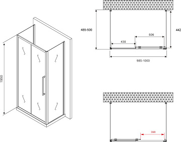 Душевой уголок Abber Schwarzer Diamant AG30100H-S50-S50 100x50, профиль хром, стекло прозрачное