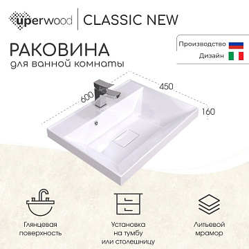 Мебельная раковина Uperwood Classic New 60 глянцевая белая