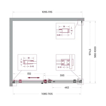 Душевой уголок BelBagno Soft Close-2 AH-1-110/100-C-GM профиль оружейная сталь