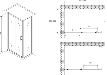 Душевой уголок Abber Schwarzer Diamant AG301005-S1005 100x100, профиль хром, стекло прозрачное