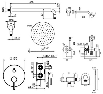 Комплект для ванной Plumberia Selection Ixo KITZXO19CR260 С ВНУТРЕННЕЙ ЧАСТЬЮ, хром