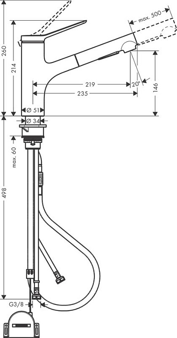 Смеситель для кухни Hansgrohe Zesis M33 74803670 механизм sBox lite, черный матовый