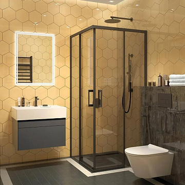 Душевой уголок KERAMA MARAZZI Vetro 100х100 см, раздвижная дверь, 2 секции двери, профиль матовый че