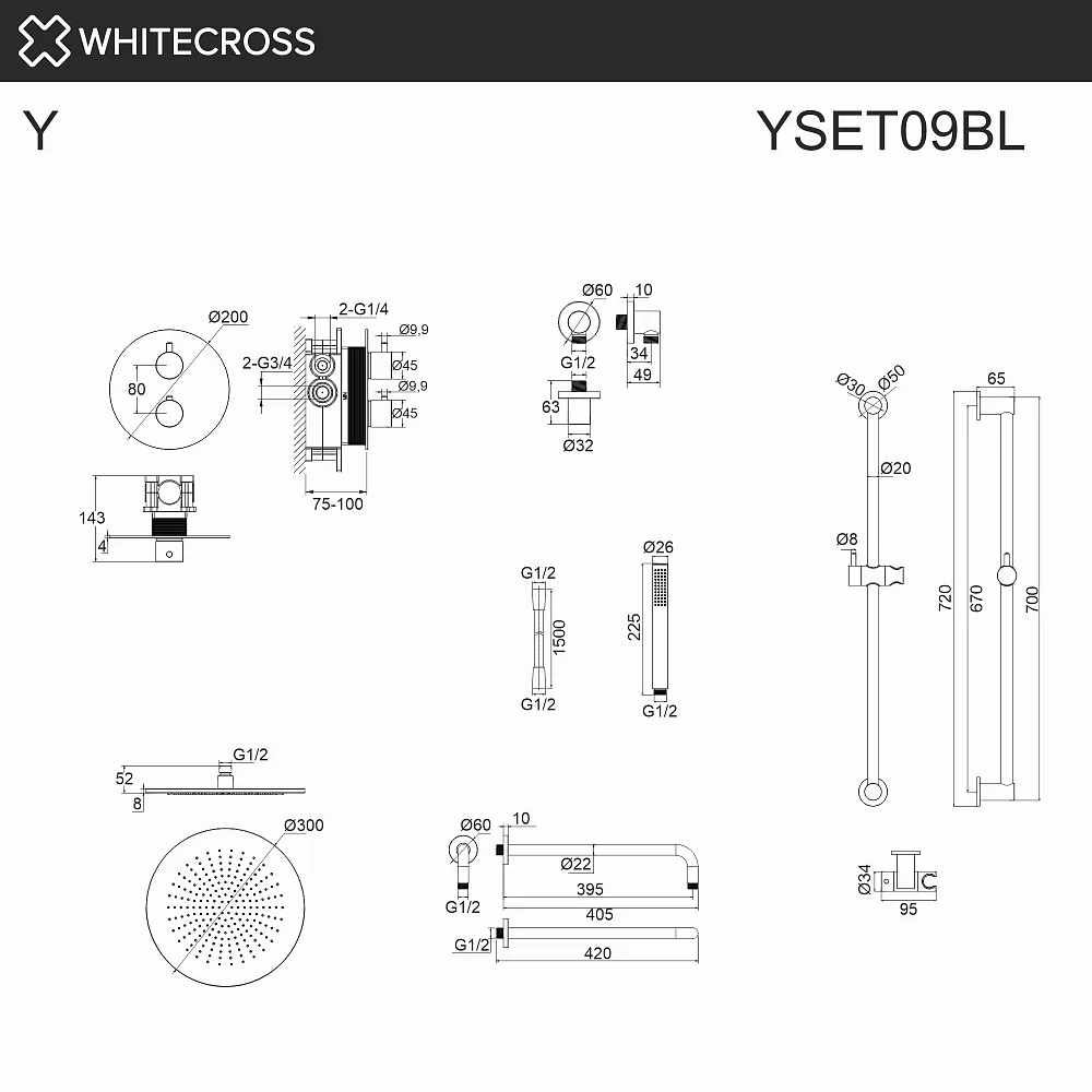 Душевой комплект WHITECROSS Y YSET09BL, С ВНУТРЕННЕЙ ЧАСТЬЮ, черный матовый Sancos — официальный сайт
