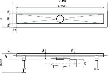 Душевой трап (лоток) Timo Drain Systems DS230210/01 1000 двусторонняя панель plate под плитку, сатин
