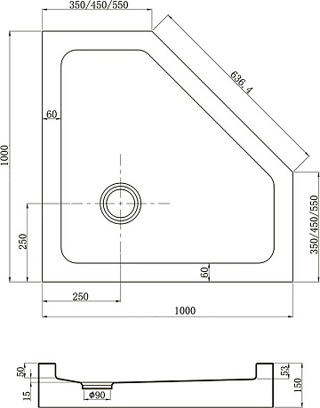 Поддон для душа Veconi Tezeo acrylic TZ-53B 100x100, черный